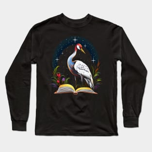 Whooping Crane Reads Book Long Sleeve T-Shirt